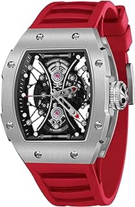 GT Chronograph Watch Mens Luxury Tonneau Watch Calendar Date Luminous Waterproof Replica Watch for Men FKM Rubber Strap Sport Dress Casual Wristwatch