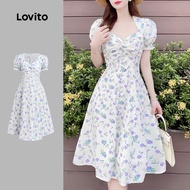 Lovito Boho Ditsy Floral Pattern Ruched Spring/Summer Multicolor Dress for Women L134ED333