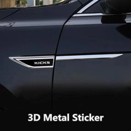 Car Fender Blade Decal Badge 3D Metal Body Protection Sticker for Nissan Kicks 2016-2023  Lencana Pe