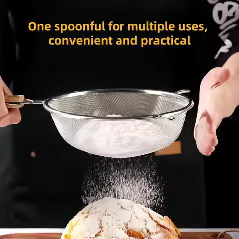 Mesh Strainer Colander with Handle Double Ear Fine Food Mesh Strainer Flour Sifter for Baking Kitche