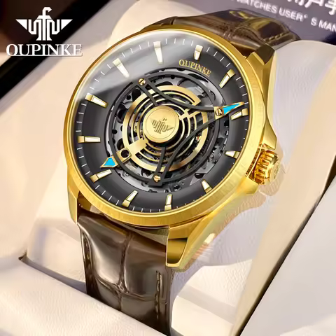 OUPINKE 3206 Automatic Men's Watches Fashion Hollow Skeleton Luxury Original Mechanical Wristwatch T