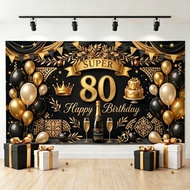 Black Gold Themed 80th Birthday Party Banner Photography Backdrop Available for 80 70 60 50th Birthd