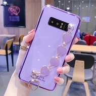 สำหรับ Samsung Galaxy Note 8 9 10Lite 20 Caseหรูหราหัวใจรักสร้อยข้อมือแฟชั่นชุบนุ่มโทรศัพท์ปลอกสาวสวยผู้หญิง Case ซิลิโคนอ่อนนุ่ม TPU กันชนกันกระแทกป้องกัน Case ปกหลังสำหรับ Samsung Note8