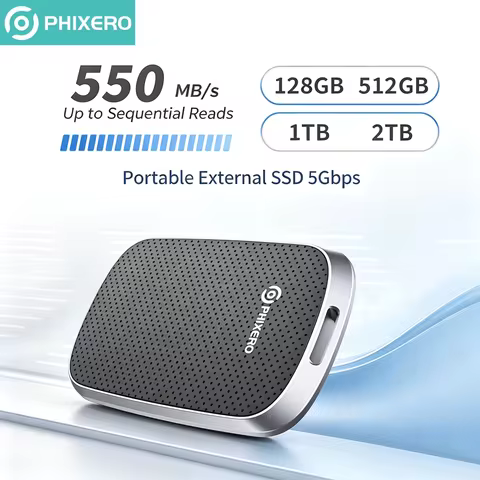 PHIXERO 1TB External SSD 128GB 256GB 512GB 1TB Up to 550MB/S Portable Solid State Drive Storage PSSD