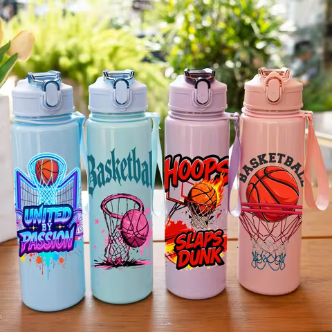 1 Piece 750ml (26 fl oz) Basketball Printed Straw Cup, Summer Water Bottle, BPA Free, Portable Sport