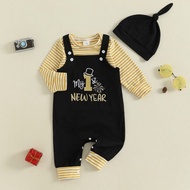 Mubineo-New Year Baby Boy 3 Piece Outfits Cute Long Sleeve Round Neck Striped Jumpsuit Letter Embroi