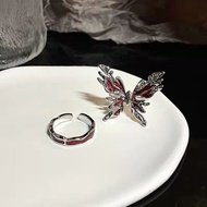 Red Oil Drip Butterfly Ring Female Niche Design Opening Adjustable Ring Unique Index Finger Ring 050