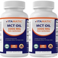 Vitamatic 2 Packs MCT Oil Capsules 3000 mg per Serving - 180 Softgels - from Coconut Oil - Contains 