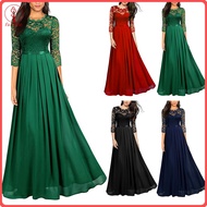 fulaide Bridesmaid Dress for Women Lace Patchwork Formal Gowns Crew Neck Chiffon Long Dress Wedding 