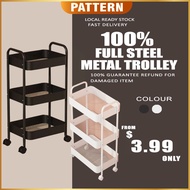 PATTERN 100% Full Steel Metal Trolley | 3 Tier Trolley Multifunction Storage Rack | Kitchen Rack | Troli