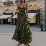 ZANZEA ชุดแม็กซี่ปาร์ตี้เปิดหลังชุดเดรสคอวีแขนกุดแฟชั่นสตรีทชุดเดรสเข้ารูป #0303