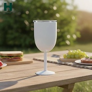 Homyl Stemmed Vino Cup Stainless Steel Vacuum Insulated Vino Cup Clear Lid White