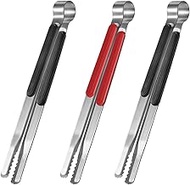 3 pcs BBQ Tongs, Korean Barbecue Tongs,Grill Tongs,Kitchen Tongs for Cooking,Stainless Steel Meat Tongs, Heavy Duty Food Tongs, Bread Clip,Ice Tongs (2 black and 1 red)