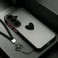 Heart New Matte Transparent TPU Anti-Fall Anti-Fingerprint Phone Case + Resin Heart Decor + Lanyard 