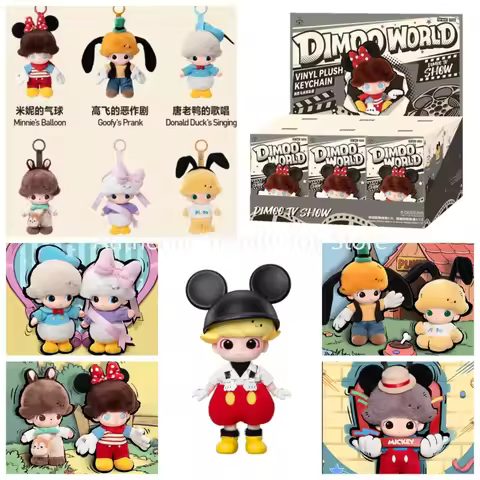 Original Popmart DIMOO WORLD × Disney Series Mickey, Minnie, Vinyl Face Keychain Pendant Surprise Fa