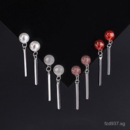Minimalist Style for Women Pure Silver One-word European and American Style Garnet Earrings999Strawb
