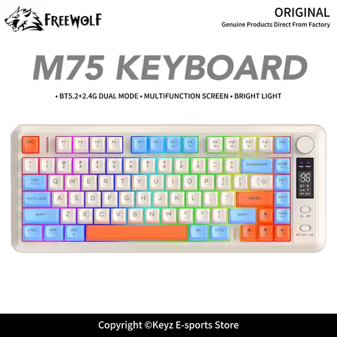 M75 FREEWOLF 2.4G Bluetooth Gaming Keyboard Smart Digital Display 82 Keys Long Battery Life Multi-De