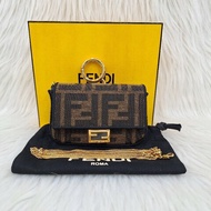 FENDI 7AR844 nano Baguette FF緹花超迷你法棍金鍊 鑰匙／零錢／小廢包