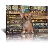 Chihuahua House Rules Poster Framed Quotes Wall Art Dog Poster Vintage Canvas Animal Wall Art For Be