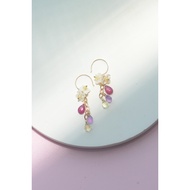July Birthstone Gift Natural Pigeon Blood Ruby Amethyst American 14k Gold-Packed Flower Sweet Earrin
