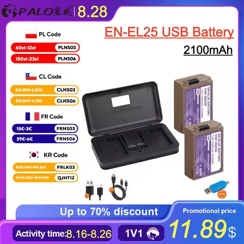 EN-EL25 Battery Pack with Type-C Charging Charger 7.4V 2100mAh EN EL25 Battery for Nikon Z50 Z30 Z 5