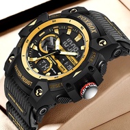 LIGE Fashion Dual Display Watch Men Waterproof Auto Date Silicone Band Male Wristwatches Calendar Sport Luminous Watches
