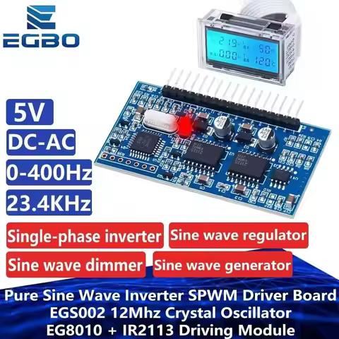 1~5PCS EGBO 5V DC-AC Pure Sine Wave Inverter SPWM Driver Board EGS002 12Mhz Crystal Oscillator EG801
