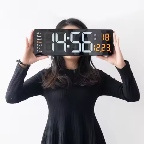 Digital Wall Clock, 16" Large Display Digital Clock with Night Light, Wall Clock with DST, Alarm, LE