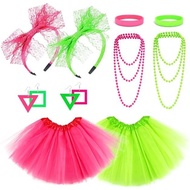 10Pcs 80s Neon Workout Costume Accessories Set Neon Tutu Skirts 90s Headband 1980s Earrings for Wome