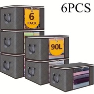 6pcs Beg Simpanan Bersaiz Besar 23.78 Galon Dengan Zip Dan Tudung - Beg Penyusun Pakaian Boleh Dilip