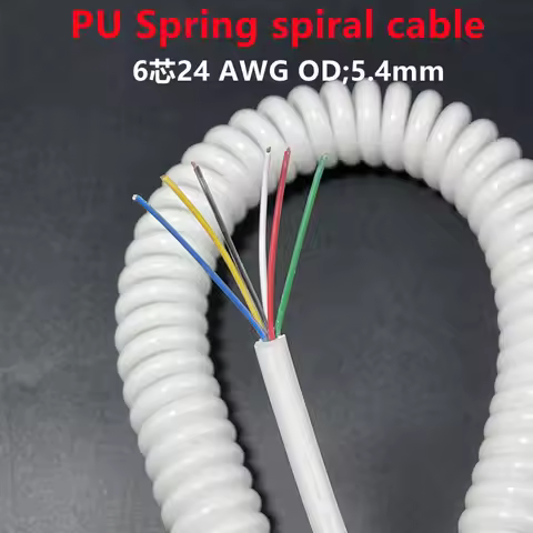 White Spring Cable Wire 6 Core 24 Awg/0.2mm Stretch 1 2 3 4 5 6 7 8 9 10 12 13 14 15 Meters Spiral T
