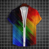 Casual Shirt For Men Pride Month Shirt Rainbow Pattern Oversized Short Sleeve Clothing Fashion Stree