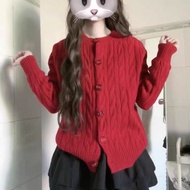 Christmas Red Twist Cardigan Women's Autumn Winter Knitted Cardigan