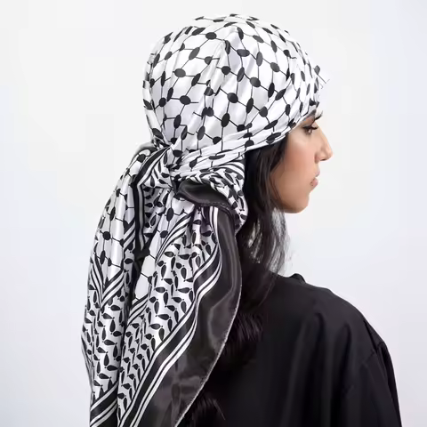 90*90cm Silk Square Scarf Palestine Scarf Keffiyeh Scarf Women Silk Hair Wraps Middle Eastern Printe