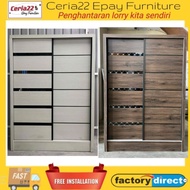 [Free Installation] 5' x 7' Wardrobe with 2 sliding doors/Almari Baju - Grey/Beige/Brown