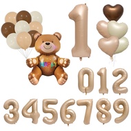 3D Aluminum Bear Balloon 32inch Aluminum Number Balloon Caramel Brown Baby Birthday Decoration