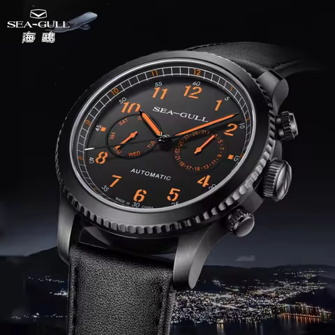 Seagull Pilot Watches Dual Time Zone Automatic Mechanical Watch Men's Clock Date Waterproof Casual W