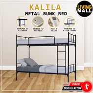 Living Mall Kalila Metal Double Decker Bed Frame W/ Mattress + Pillow Package In Black &amp; White Color