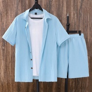 ผู้ชาย สีฟ้า เสื้อเชิ้ต และ กางเกงขาสั้น เซ็ท