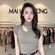 QCL1 BD333 Super beautiful and luxurious plain turtleneck t-shirt with cutout shoulders (Freesize)