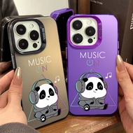 Fun Cartoon Music Panda Phone Case Compatible for IPhone 13 15 12 11 14 Pro Max XR X XS MAX 15Plus 7/8 Plus Se2020 Hard Silicone Anti Drop Large Hole Phone Case