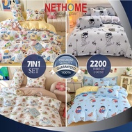 Premium Cadar Kartun Queen King (7IN1) Set With Comforter 2200 Thread Count Bedsheet High Quality
