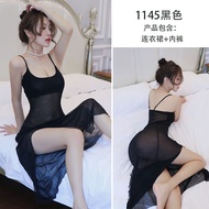 1145 Dress Lingerie Panjang Transparant Lace vneck / SEXY LINGERIE SINGLET DRESS+CD BAJU TIDUR WANIT