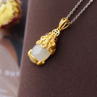 Ancient Craft Golden Jade Mantis Pendent Necklace Green