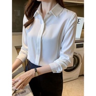 Women's Silk Shirt with Button Mark Design Effective Concealer V1, German Collar, Loose Form, Long S