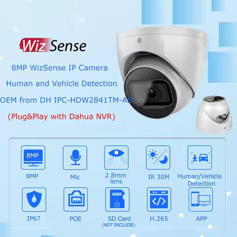 OEM Dahua 8MP Starlight IP Camera replace IPC-HDW2841TM-AS Wizsense Built-in Mic SD Card Slot CCTV V