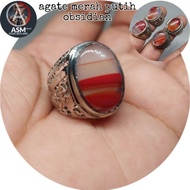 MERAH Red and white agate ring 18 mm stone dim solid agate ring/