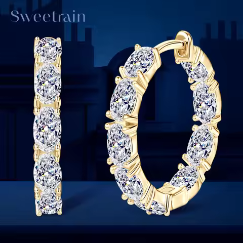 Each 3*5mm Oval Cut Moissanite Hoop Earrings Women Wedding 5.4CT Lab Diamond Classic Earring Pure S9