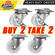 Caster Wheel Heavy Duty White Fixed Swivel Brake Universal Trolley Wheels 1.5" - 3"
