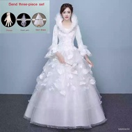 Ninang Dress   Winter wedding dress 2021 new long-sleeved flat winter dress plus size red bride wed